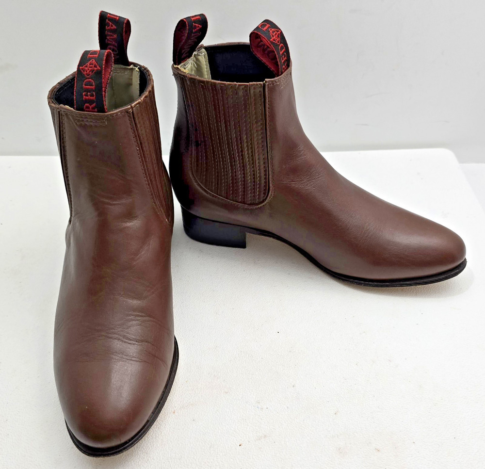 Red Diamond Leather Ankle Boots Chelsea Style Size 25.5/M 7.5/W 8.5 Mexico Made